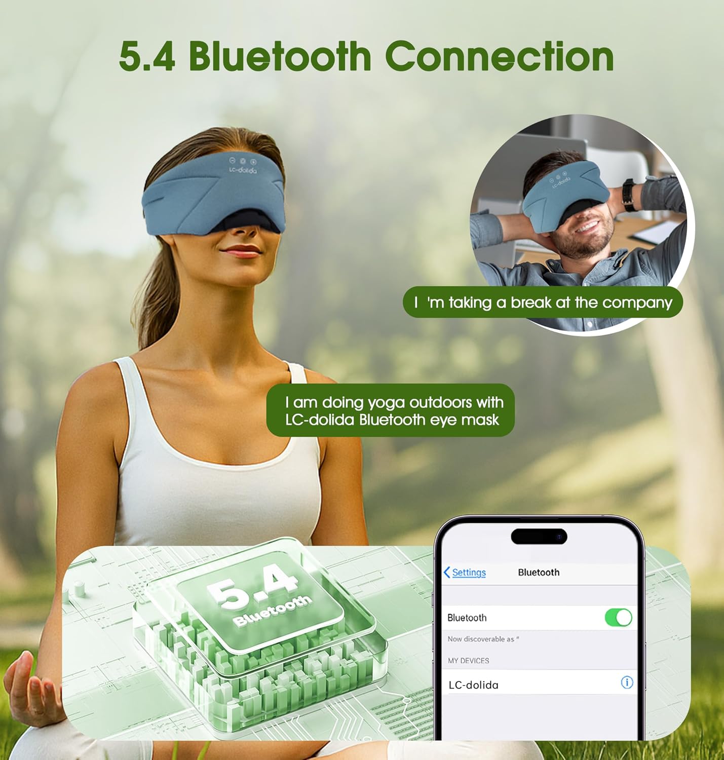 LC-dolida Sleep Mask with Headphones Bluetooth 5.4, LC-dolida Wireless Music Eye Mask for Sleeping Headphones with Soft Bamboo Cotton Cooling Breathable,Ultra-Thin Stereo Speaker for Side Sleepers-Ash Blue