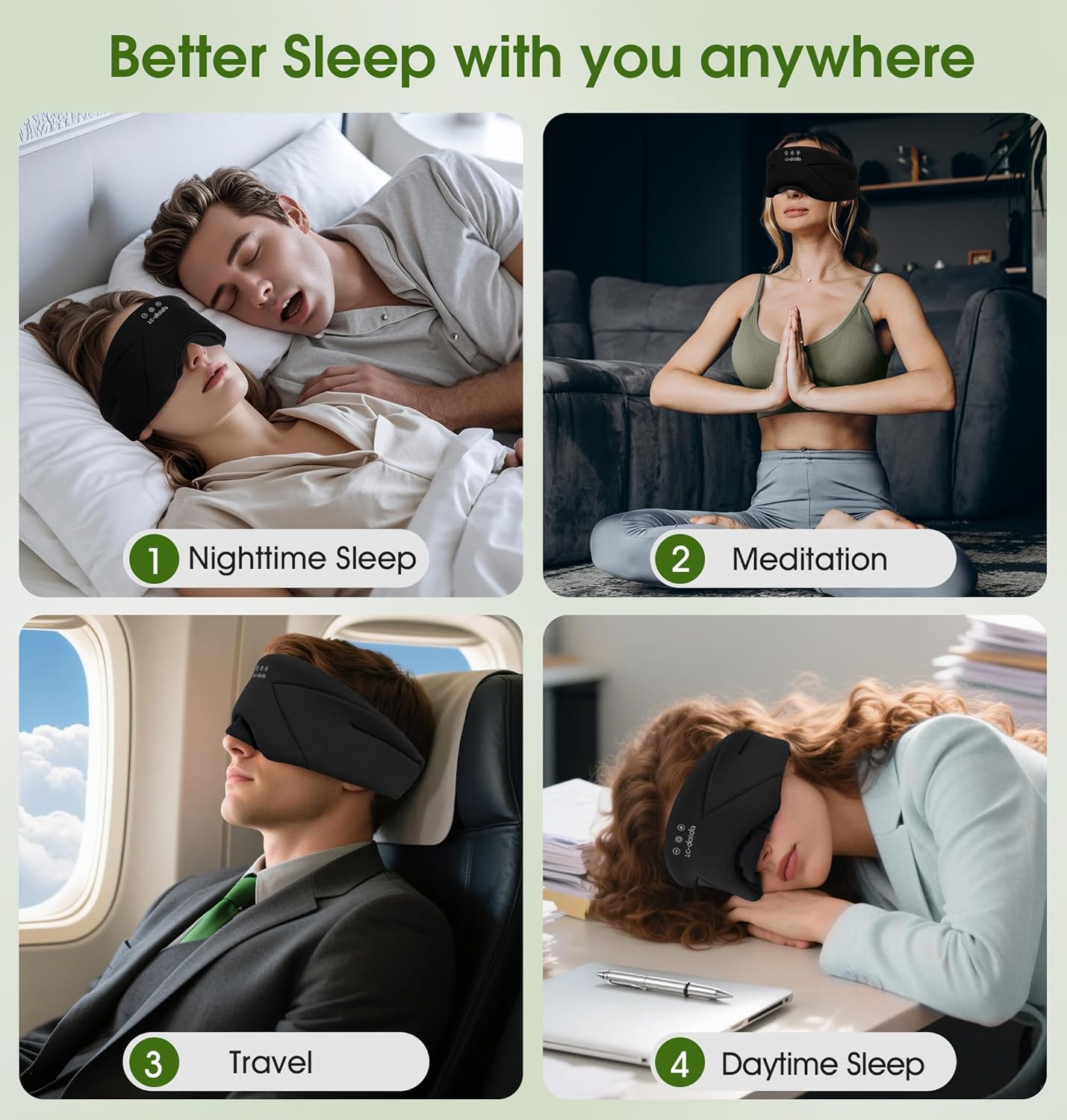 LC-dolida Sleep Mask with Headphones Bluetooth 5.4, Wireless Music Eye Mask for Sleeping Headphones with Soft Bamboo Cotton Cooling Breathable,Ultra-Thin Stereo Speaker for Side Sleepers-Black