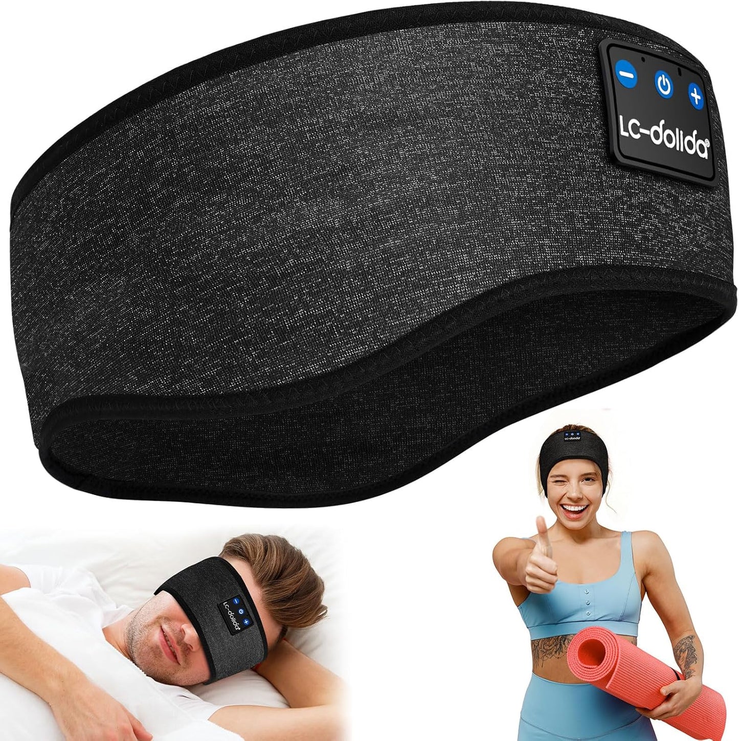 LC-dolida Sleep Headphones Bluetooth Headband Sleeping Wireless Headband Headphones with Thin HD Stereo Speakers Perfect for Side Sleepers, Sport, Yoga, Travel