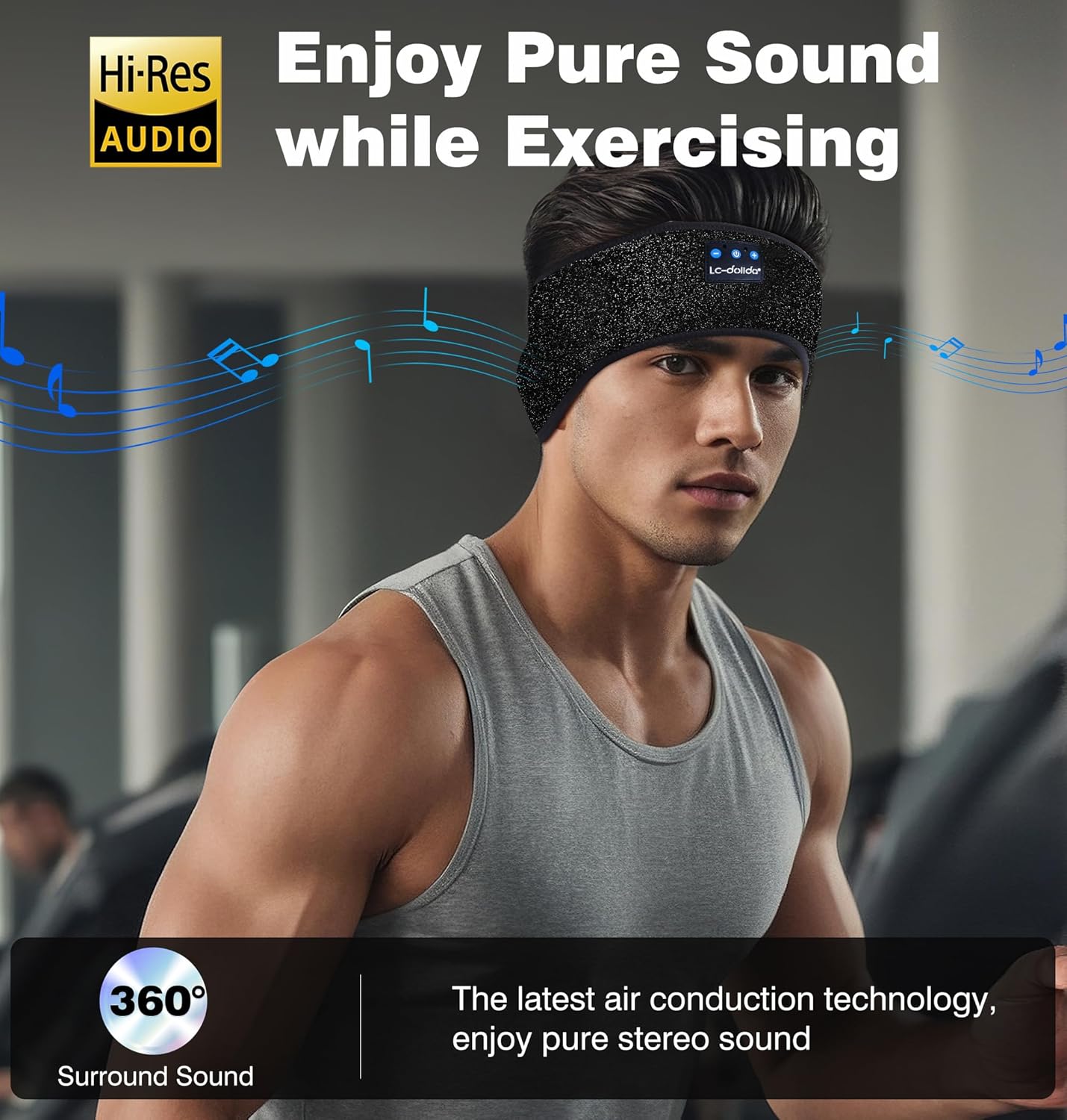LC-dolida Sleep Headphones Headband, Reflective Headband Bluetooth 5.4, Black Sports Headband Earphones Wireless Visibility, Cooling for Night Cycling Jogging Yoga Side Sleeper