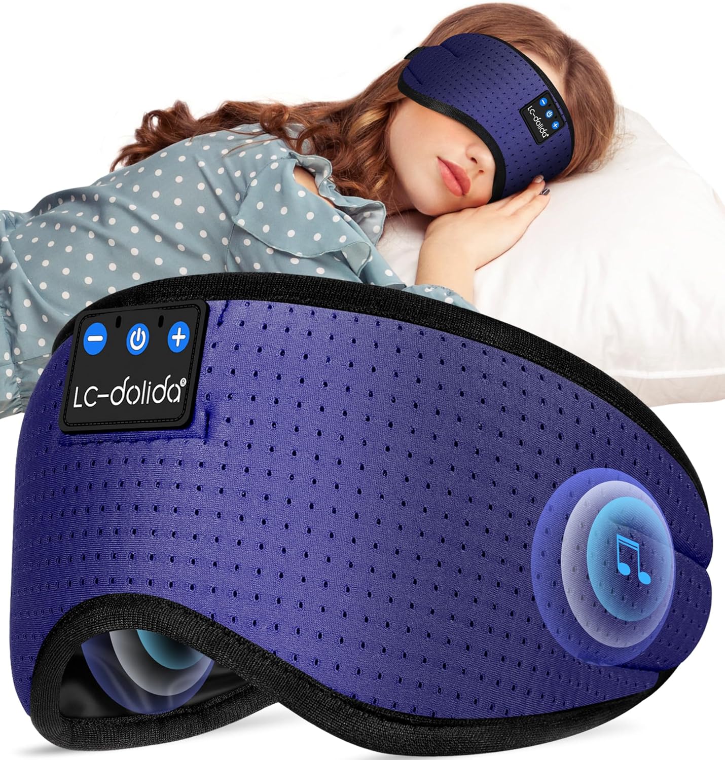 LC-dolida Sleep Mask with Bluetooth Headphones Bluetooth Sleep Mask Sleep Headphones,3D Eye Mask for Sleeping Mask Music Sleeping Headphones for Side Sleepers Meditation Gifts Gadgets for Men Women