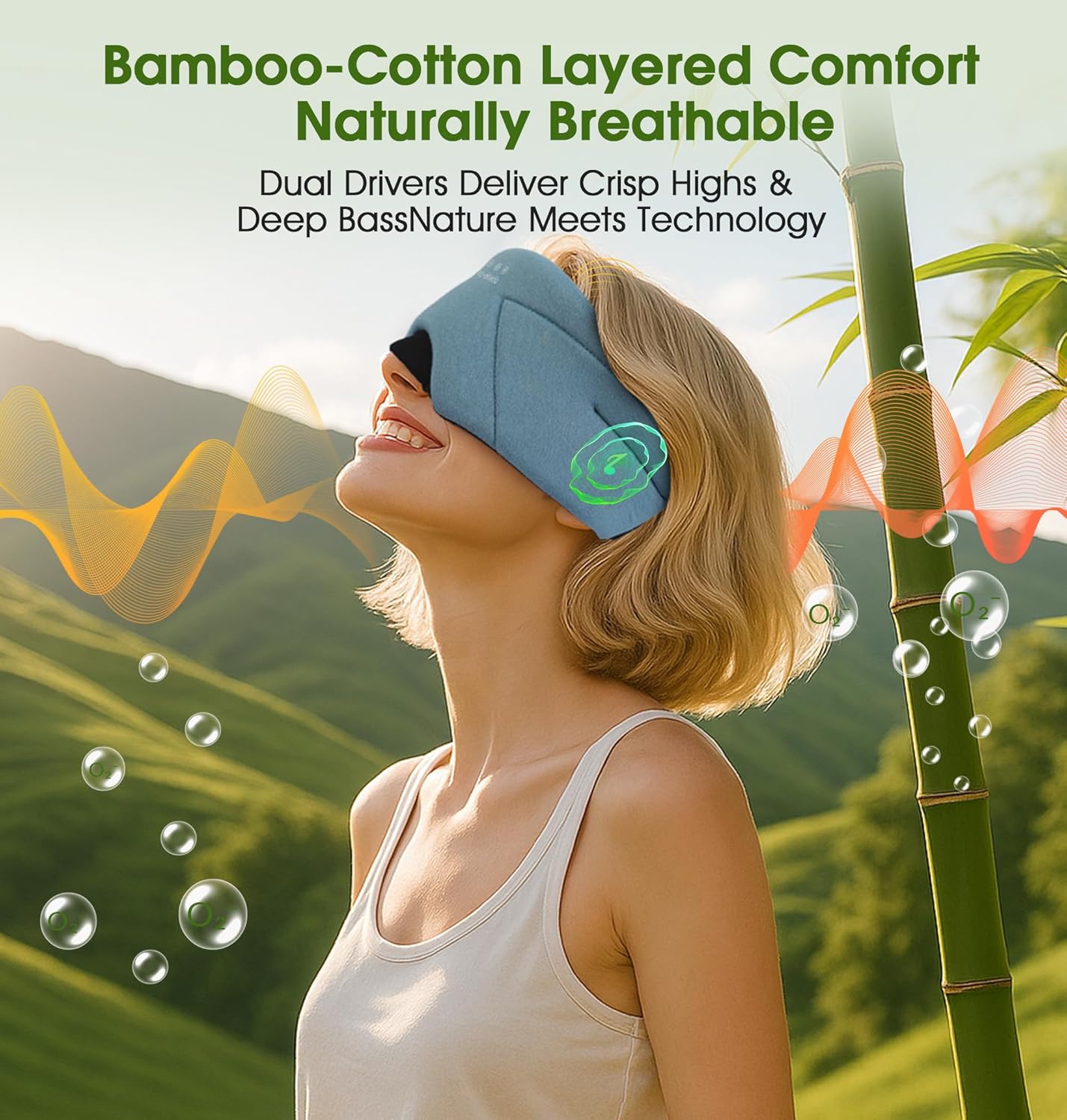 LC-dolida Sleep Mask with Headphones Bluetooth 5.4, Wireless Music Eye Mask for Sleeping Headphones with Soft Bamboo Cotton Cooling Breathable,Ultra-Thin Stereo Speaker for Side Sleepers-Black