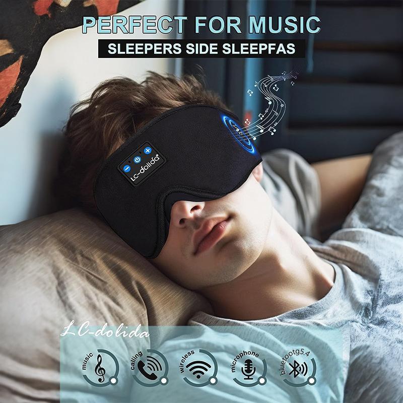 LC-dolida Sleeping Headphones for Side Sleepers Headband Sleep Mask with Bluetooth Headphones Ultra-Thin Stereo Sleep Mask Bluetooth Wireless Music Eye Mask