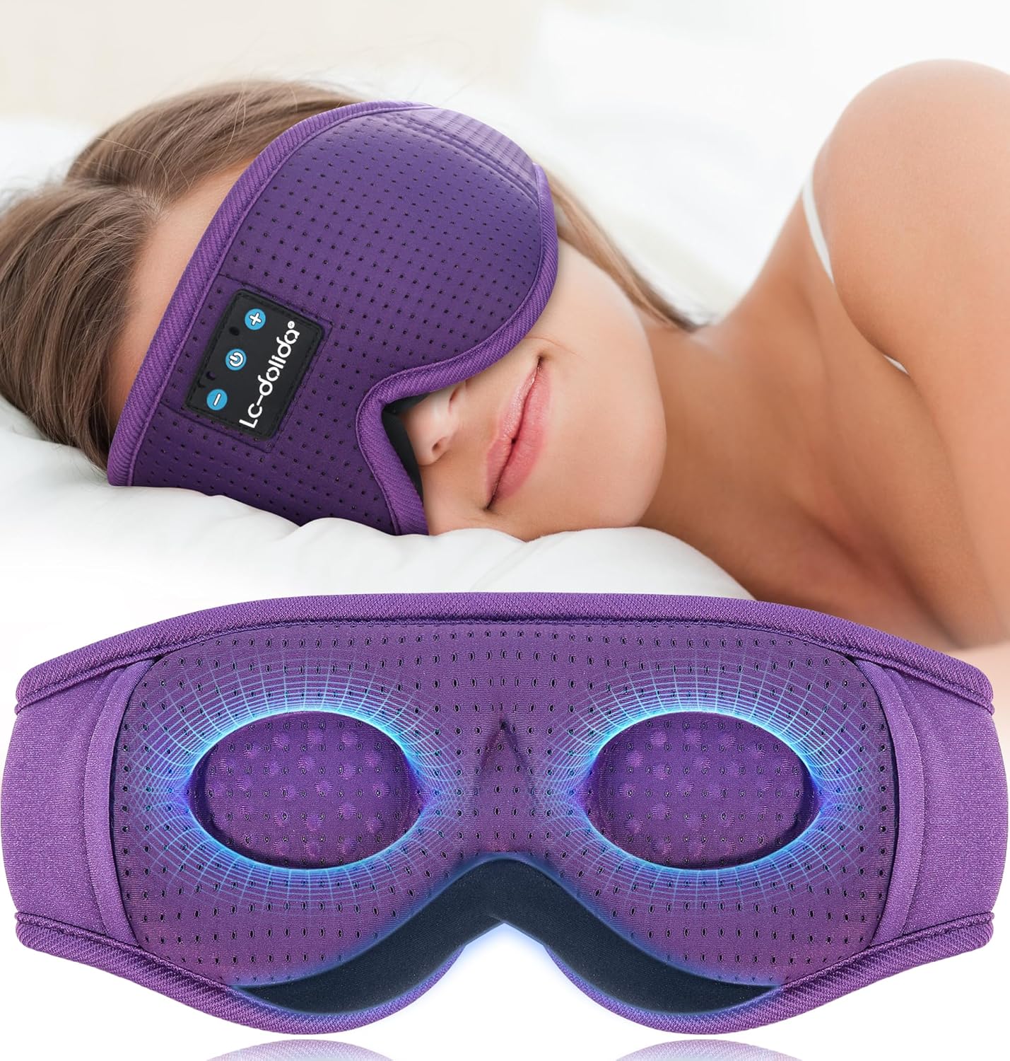 LC-dolida Sleep Mask with Bluetooth Headphones Bluetooth Sleep Mask Sleep Headphones,3D Eye Mask for Sleeping Mask Music Sleeping Headphones for Side Sleepers Meditation Gifts Gadgets for Men Women