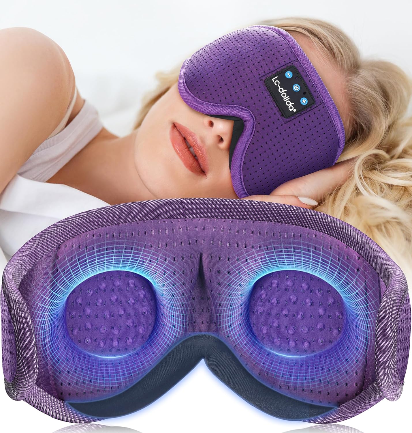 LC-dolida Sleep Mask with Bluetooth Headphones Bluetooth Sleep Mask Sleep Headphones,3D Eye Mask for Sleeping Mask Music Sleeping Headphones for Side Sleepers Meditation Gifts Gadgets for Men Women