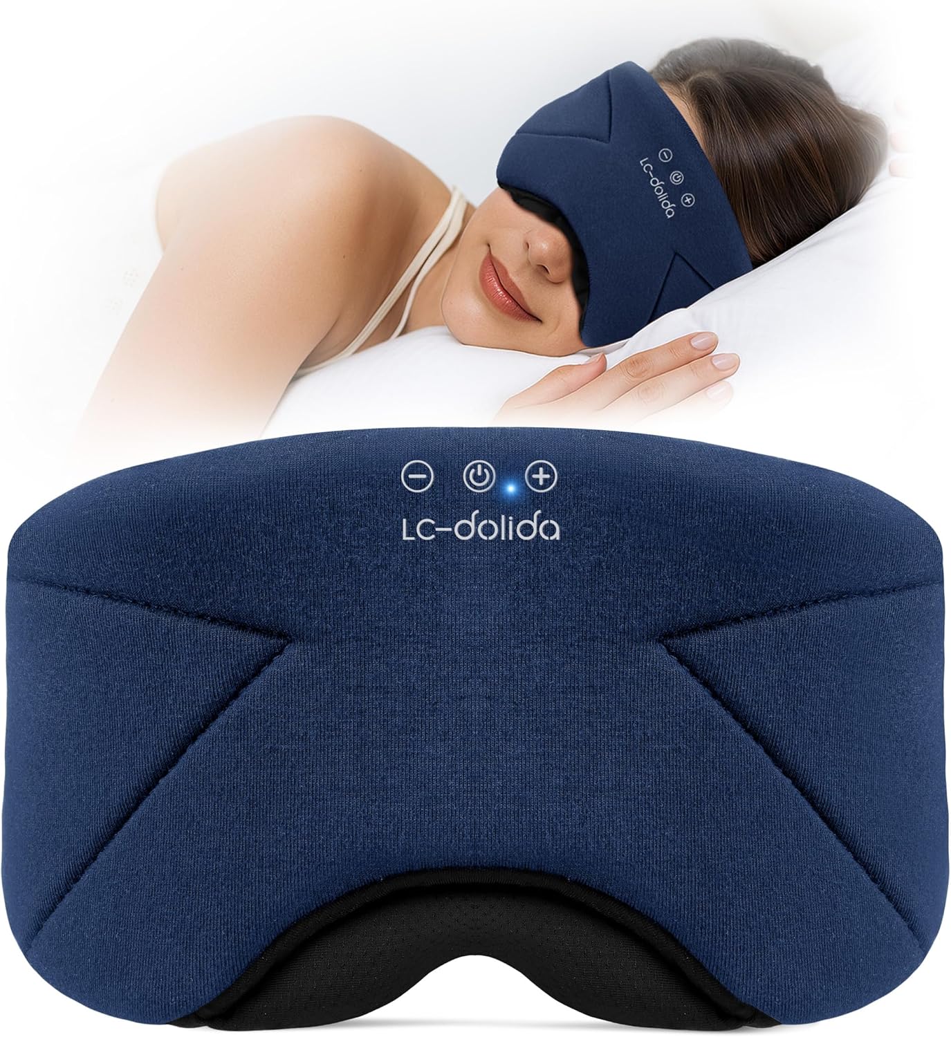 LC-dolida Sleep Mask with Headphones Bluetooth 5.4, Wireless Music Eye Mask for Sleeping Headphones with Soft Bamboo Cotton Cooling Breathable,Ultra-Thin Stereo Speaker for Side Sleepers-Black