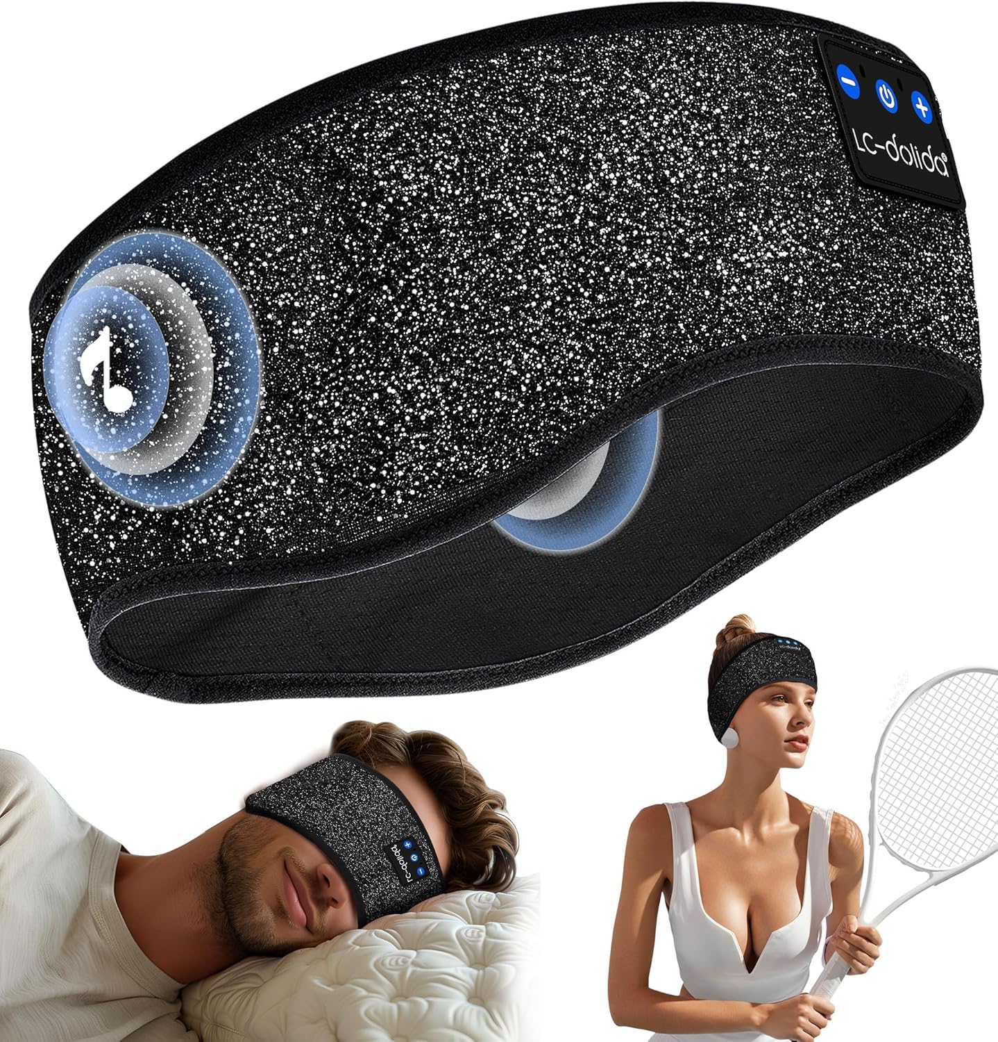 LC-dolida Bluetooth Headband 5.4, Sports Headband Headphones with Thin HD Speakers, Sleep Headphones Soft Long Time Play Sports Headsets for Side Sleepers, Workout, Yoga, Travel, LC006