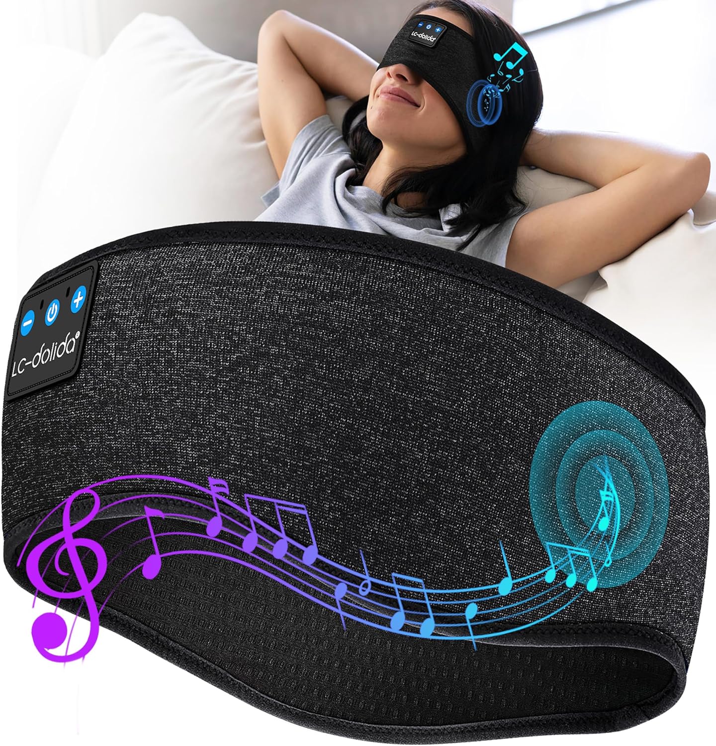 LC-dolida Sleep Headphones Bluetooth, Wireless Band Sleep Headphones Sleep with Thin HD Stereo Speakers Music Perfect for Side Sleepers, Sport,Travel Best Gifts for Men Women