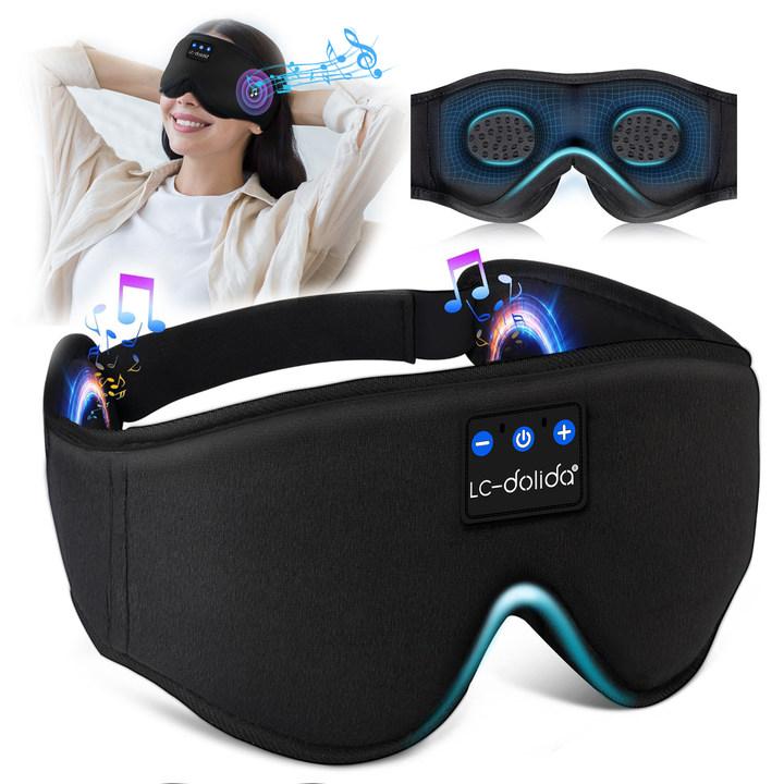 LC-dolida Sleeping Headphones for Side Sleepers Headband Sleep Mask with Bluetooth Headphones Ultra-Thin Stereo Sleep Mask Bluetooth Wireless Music Eye Mask
