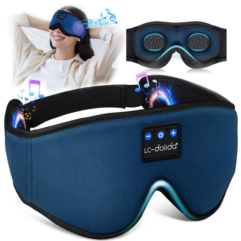 LC-dolida Sleeping Headphones for Side Sleepers Headband Sleep Mask with Bluetooth Headphones Ultra-Thin Stereo Sleep Mask Bluetooth Wireless Music Eye Mask