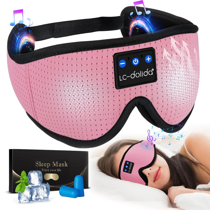 Sleep Mask with Bluetooth Headphones, Sleep Mask 3D Sleeping for Side Sleepers, Eye Cover Blindfold for Travel Nap Yoga, Black,Pink
