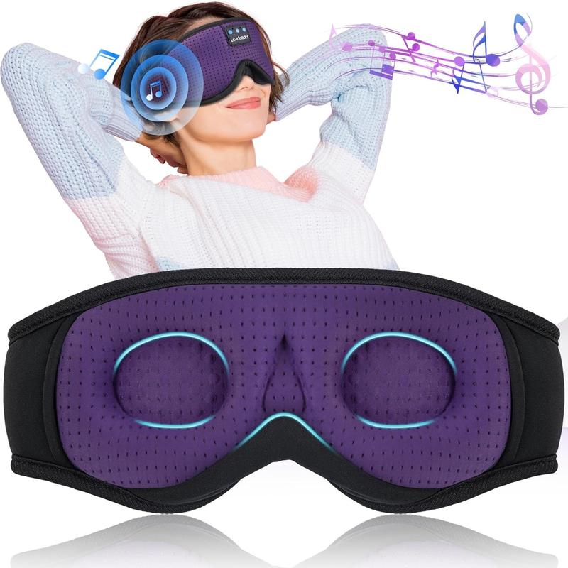 LC-dolida Sleeping Headphones for Side Sleepers Headband Sleep Mask with Bluetooth Headphones Ultra-Thin Stereo Sleep Mask Bluetooth Wireless Music Eye Mask