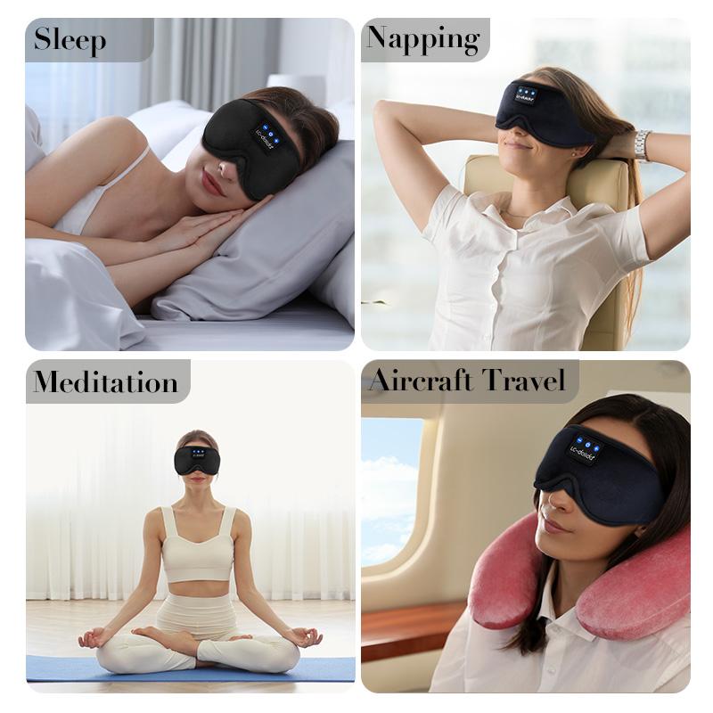 LC-dolida Sleeping Headphones for Side Sleepers Headband Sleep Mask with Bluetooth Headphones Ultra-Thin Stereo Sleep Mask Bluetooth Wireless Music Eye Mask