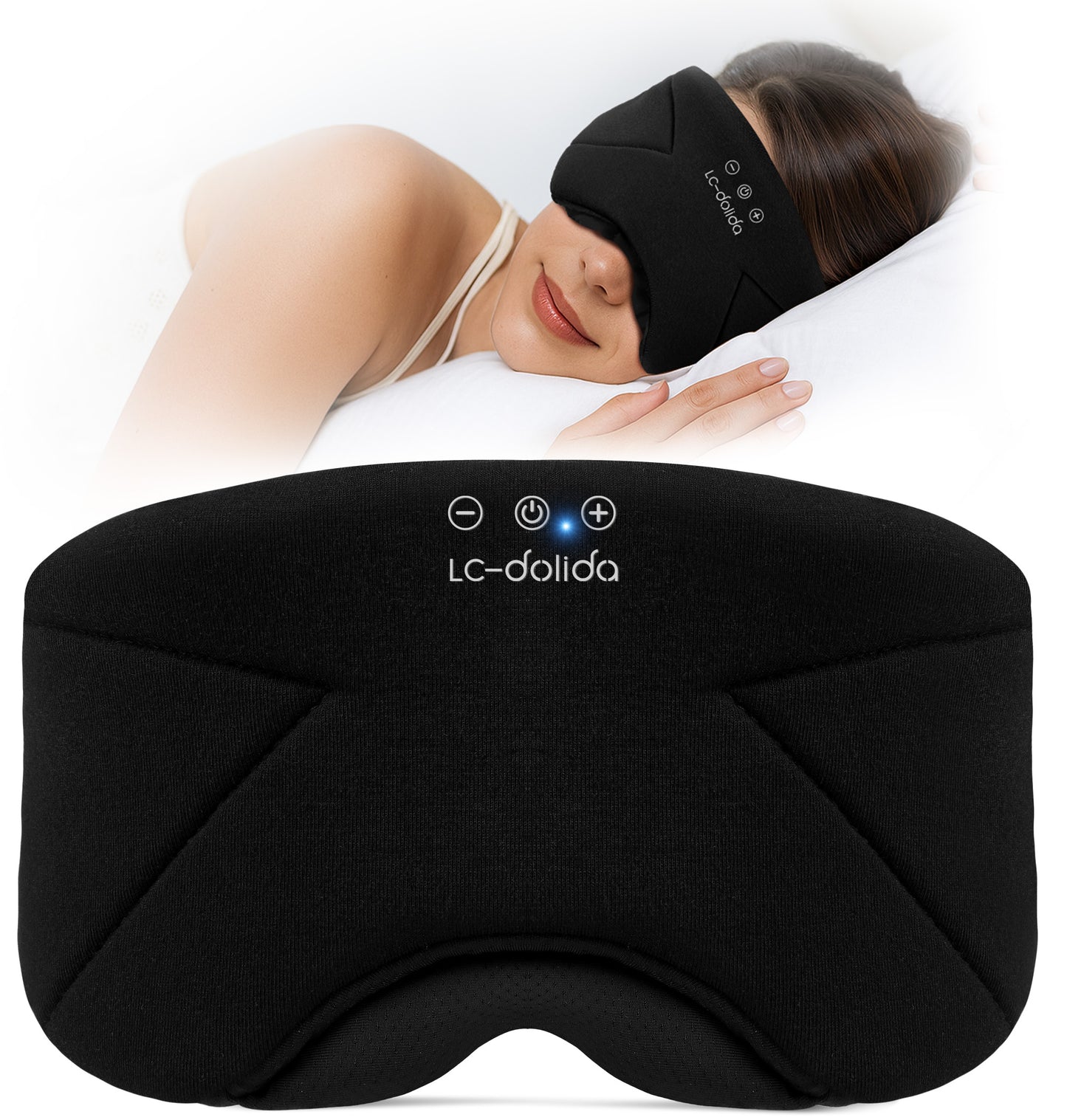 LC-dolida Sleep Mask with Headphones Bluetooth 5.4, LC-dolida Wireless Music Eye Mask for Sleeping Headphones with Soft Bamboo Cotton Cooling Breathable,Ultra-Thin Stereo Speaker for Side Sleepers-Ash Blue