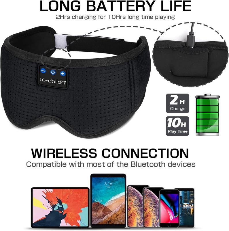 Sleep Mask with Bluetooth Headphones, Sleep Mask 3D Sleeping for Side Sleepers, Eye Cover Blindfold for Travel Nap Yoga, Black,Pink