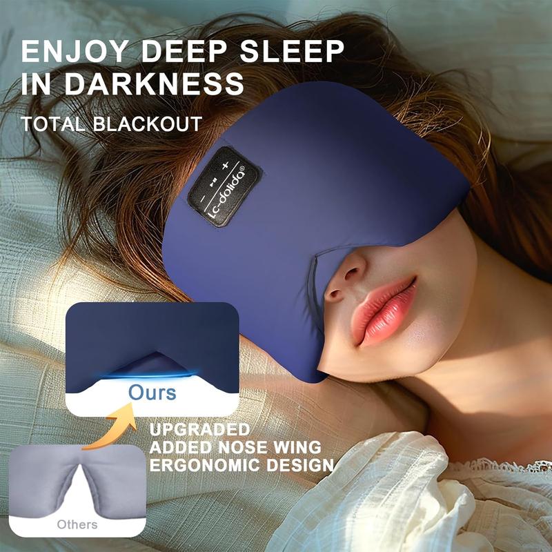 Upgraded Bluetooth 5.4 Sleep Mask with Ice Silk Fabric, Total Blackout Eye Mask for Men & Women, All-Night Comfort for Travel, Home