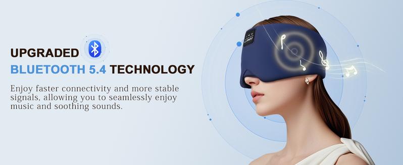 Upgraded Bluetooth 5.4 Sleep Mask with Ice Silk Fabric, Total Blackout Eye Mask for Men & Women, All-Night Comfort for Travel, Home