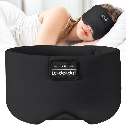 LC-dolida Sleep Mask with Bluetooth Headphones, Ice Silk Sleep Headphones with Bluetooth 5.4, Total Blackout Eye Mask for Sleeping, Soft Sleep Mask for Women Men, All Night Sleep, Travel(Black)