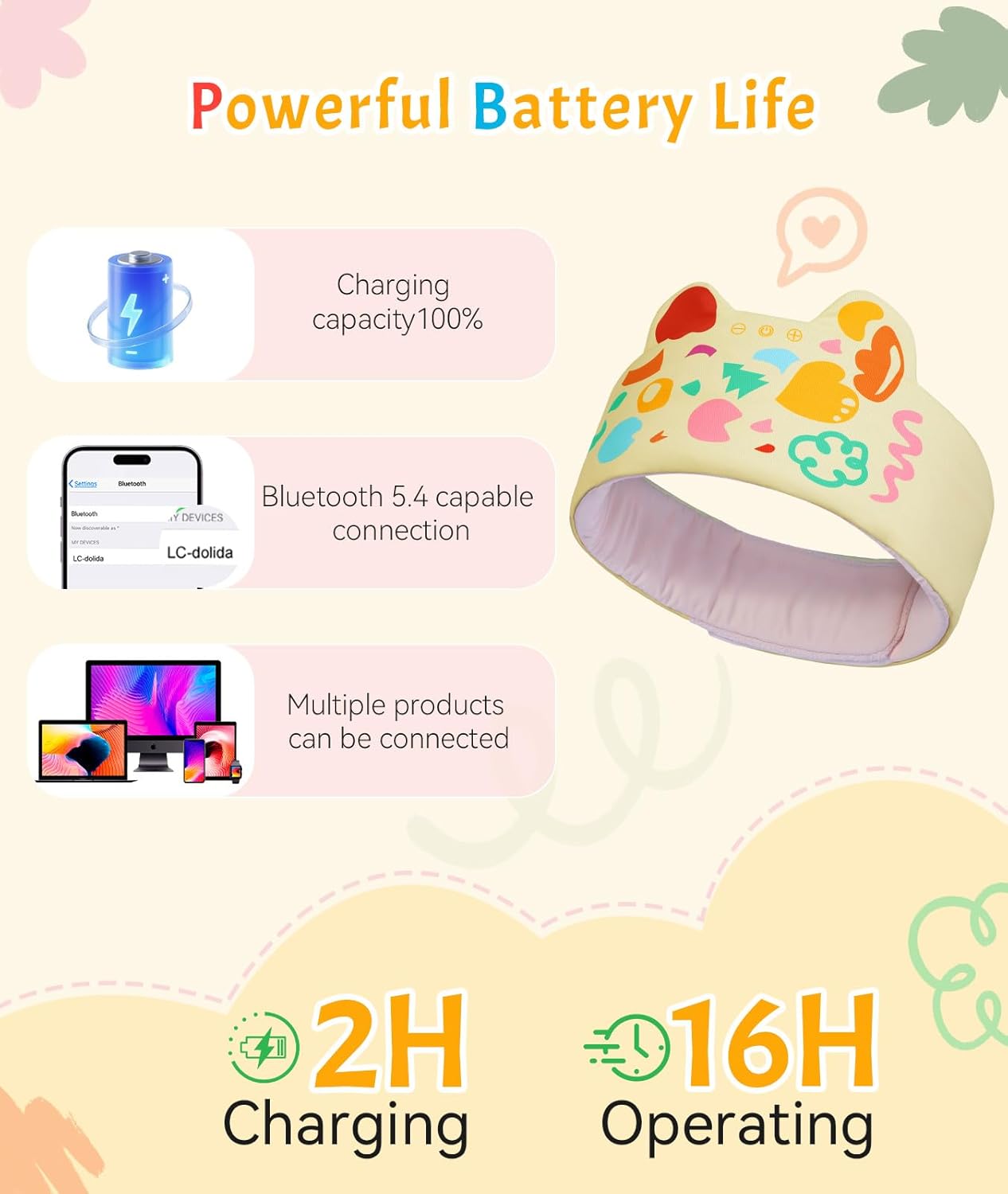 LC-dolida Kids Headphones Bluetooth Headband Sleep Mask Wireless Earphones Built in Thin Speaker Airplane Accessories for Boys & Girls Children Learning, Sleep and Entertainment (Yellow)