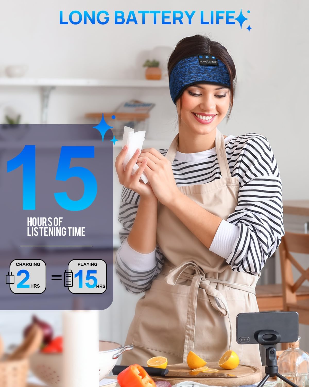 LC-dolida Sleep Headphones Bluetooth Headband, Wireless Earphones Built-in Speakers for Side Sleepers, Sleep Earbuds Gifts for Men, Women, Kids & Teens