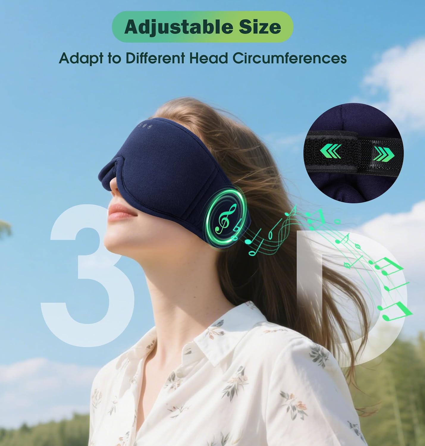 LC-dolida Bamboo Cotton Sleep Mask,5.4 Bluetooth Eye Mask,Sleep Headphones,Ideal for Travel,Night Work,Napping,Side Sleeping and Office Use for Both Men and Women(Blue)