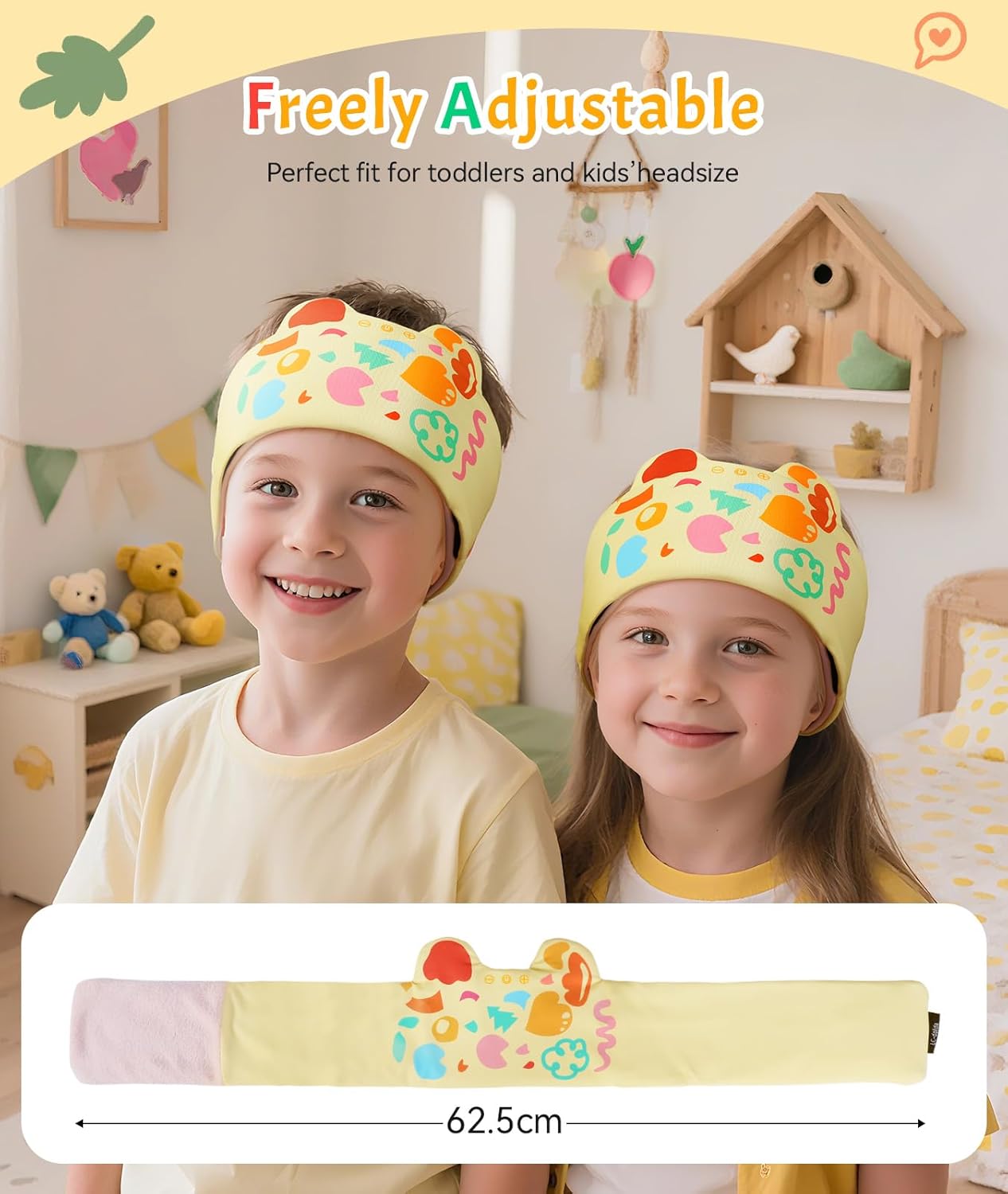 LC-dolida Kids Headphones Bluetooth Headband Sleep Mask Wireless Earphones Built in Thin Speaker Airplane Accessories for Boys & Girls Children Learning, Sleep and Entertainment (Yellow)