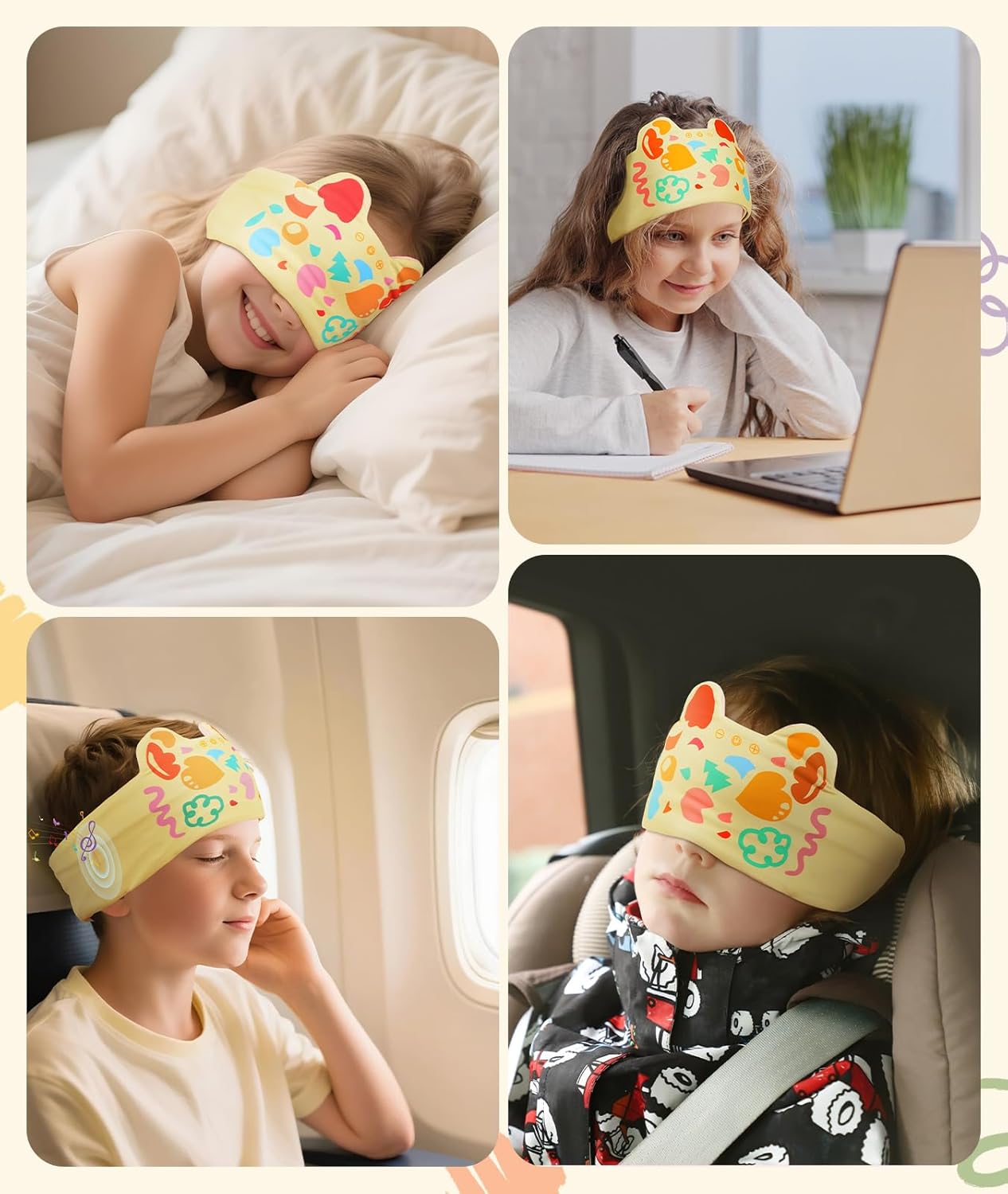 LC-dolida Kids Headphones Bluetooth Headband Sleep Mask Wireless Earphones Built in Thin Speaker Airplane Accessories for Boys & Girls Children Learning, Sleep and Entertainment (Yellow)