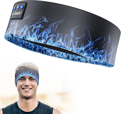 LC-dolida Bluetooth Headphones Headband, Reflective Black Headband Headphones Wireless, High Visibility Bluetooth 5.4 Over Ear Headphones Cooling Headband for Night Cycling, Jogging, Hiking, Outdoor