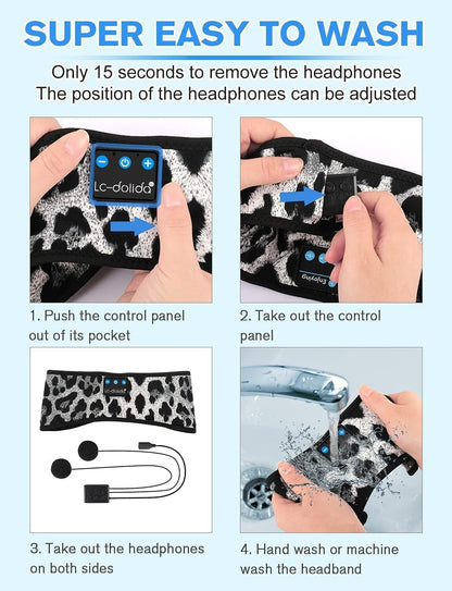 LC-dolida Sleep Headphones Bluetooth 5.4 Headband, Sports Wireless Earphones with Ultra-Thin HD Stereo Speaker Sweat Resistant Earbuds Sleeping Headphone for Workout Running Cool Gadgets Unique Gifts