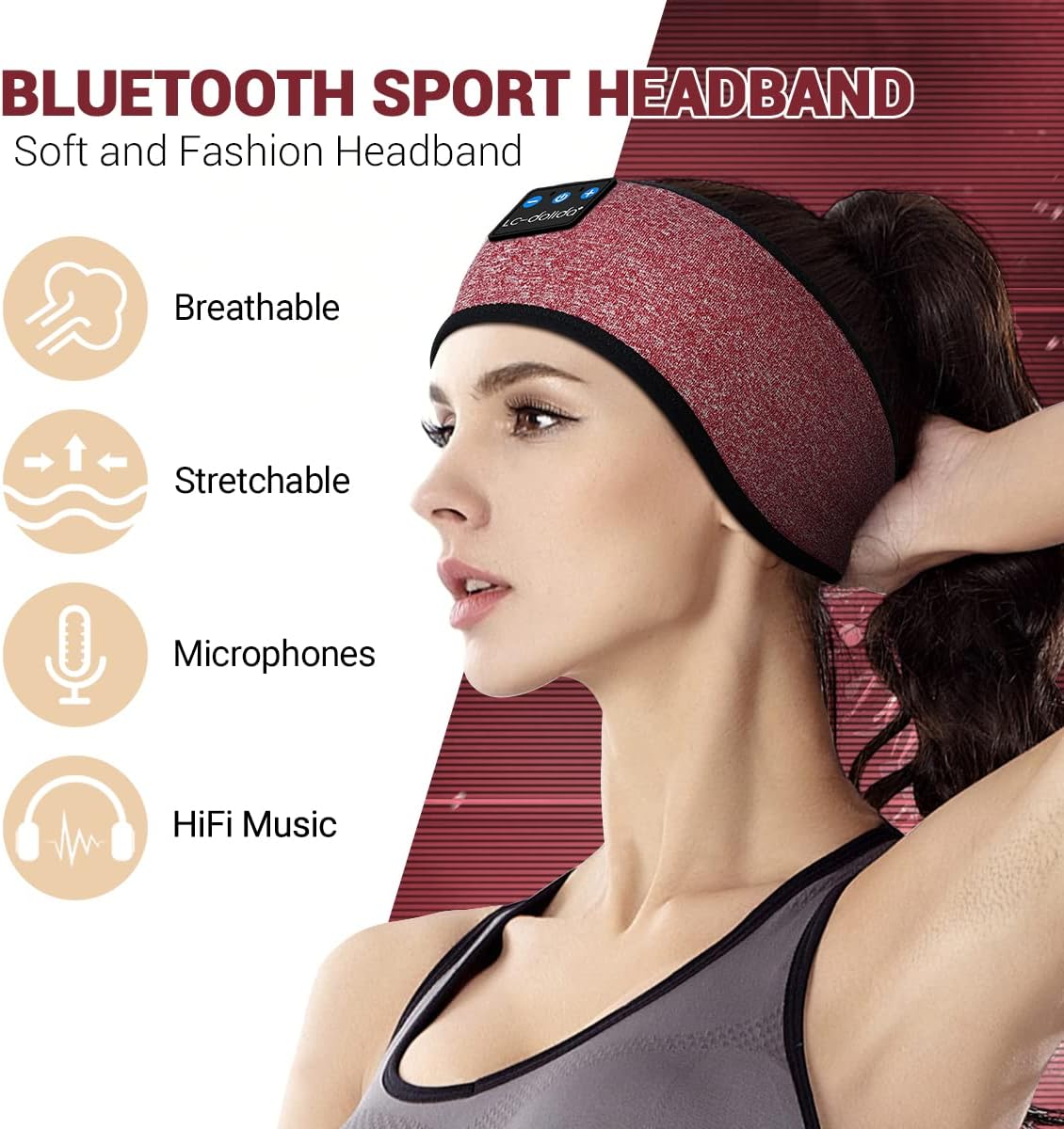 LC-dolida Sleep Headphones Bluetooth Headband Sleeping Wireless Headband Headphones with Thin HD Stereo Speakers Perfect for Side Sleepers, Sport, Yoga, Travel