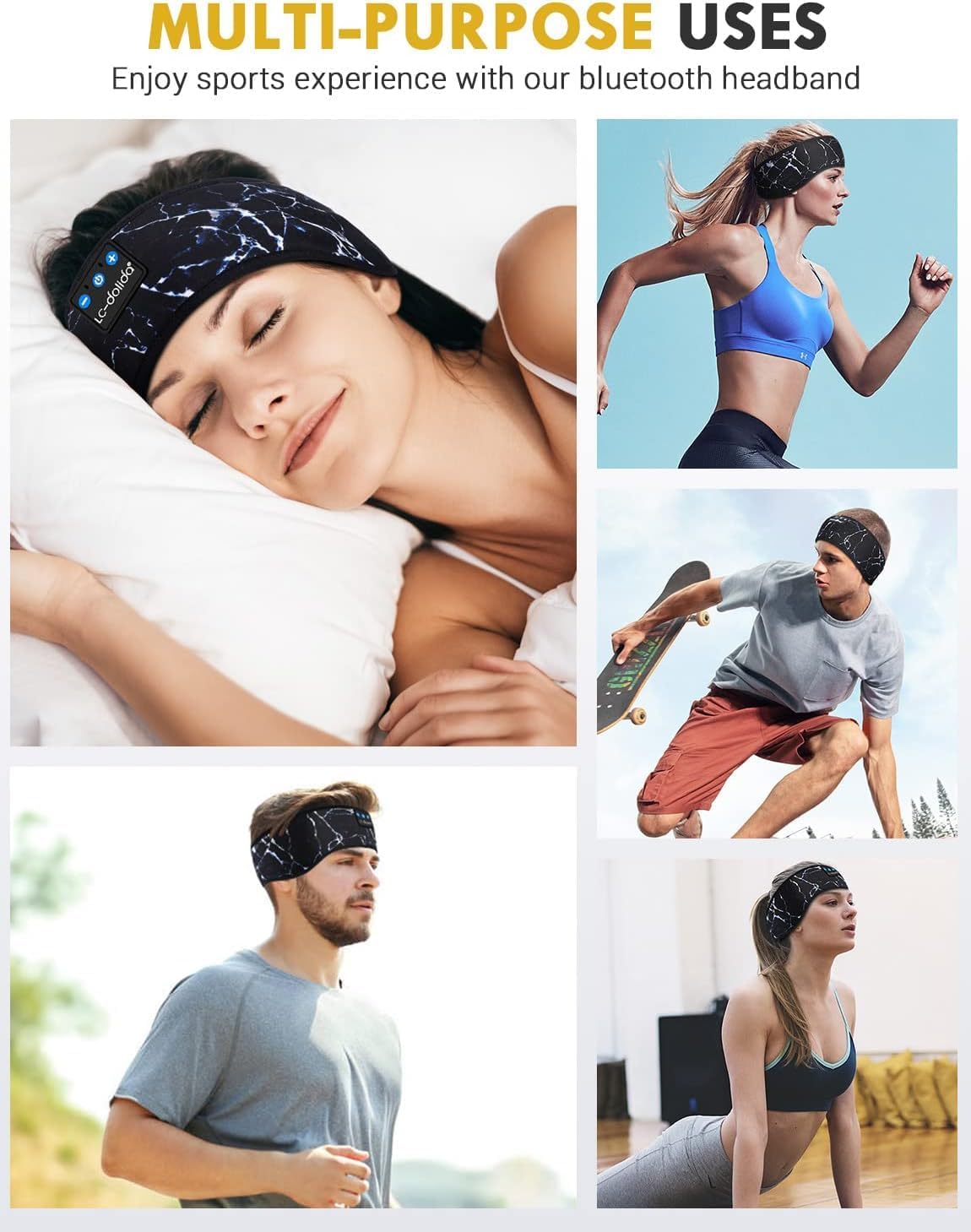 LC-dolida Sleep Headphones Bluetooth Headband Sleeping Wireless Headband Headphones with Thin HD Stereo Speakers Perfect for Side Sleepers, Sport, Yoga, Travel