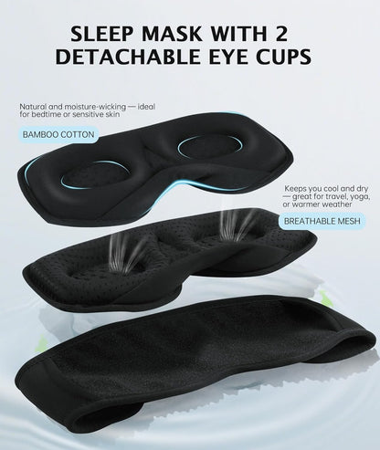 LC-dolida Sleep Headphones Bluetooth 5.4 3D Sleep Mask, up to 15-Hour Stand-by Bluetooth Eye Masks, Wireless Earphones Eye Mask for Sleeping,Cool Tech Gadget Travel Essentials 2 Replaceable 3D Eye Cup pads