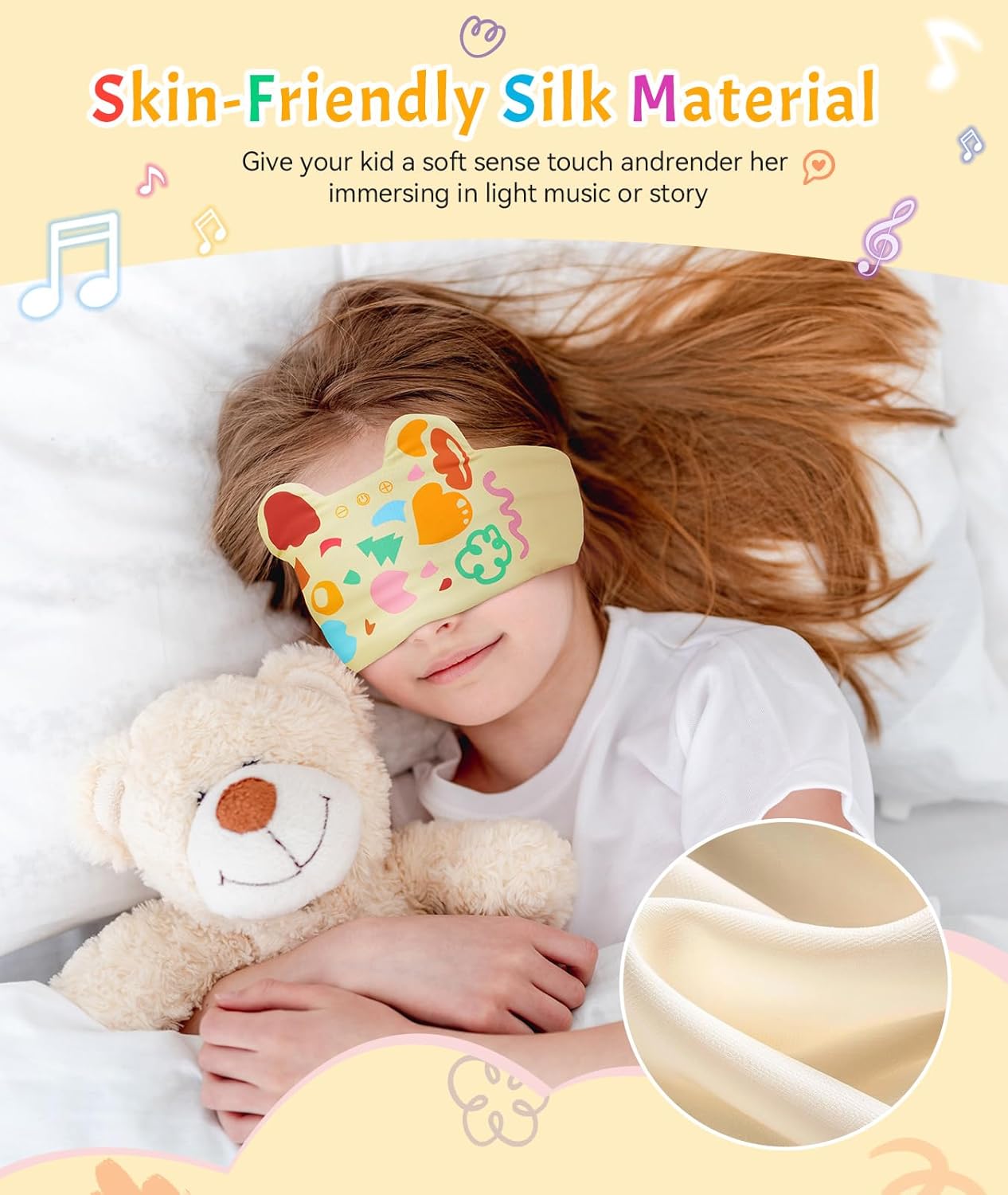 LC-dolida Kids Headphones Bluetooth Headband Sleep Mask Wireless Earphones Built in Thin Speaker Airplane Accessories for Boys & Girls Children Learning, Sleep and Entertainment (Yellow)