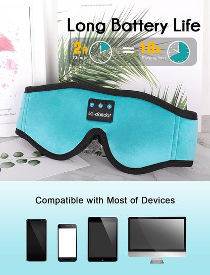 LC-dolida Sleep Headphones, Sleep Mask Bluetooth Wireless Music Eye Mask, Sleeping Headphones for Side Sleepers Sleep Mask with Bluetooth Headphones Ultra-Thin Stereo Speakers Perfect for Sleeping