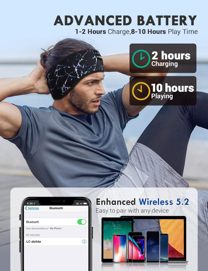LC-dolida Sleep Headphones Bluetooth Headband Sleeping Wireless Headband Headphones with Thin HD Stereo Speakers Perfect for Side Sleepers, Sport, Yoga, Travel