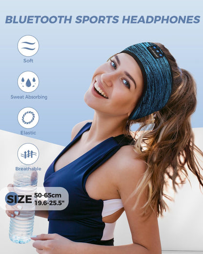 LC-dolida Boho Sleep Headphones Headband, Over Ear Bluetooth Headphones Wireless Womens Headbands, Wireless Earphones Sweat Resistant Band Music Sleeping Eye Mask Earbuds for Sports Unique Gifts