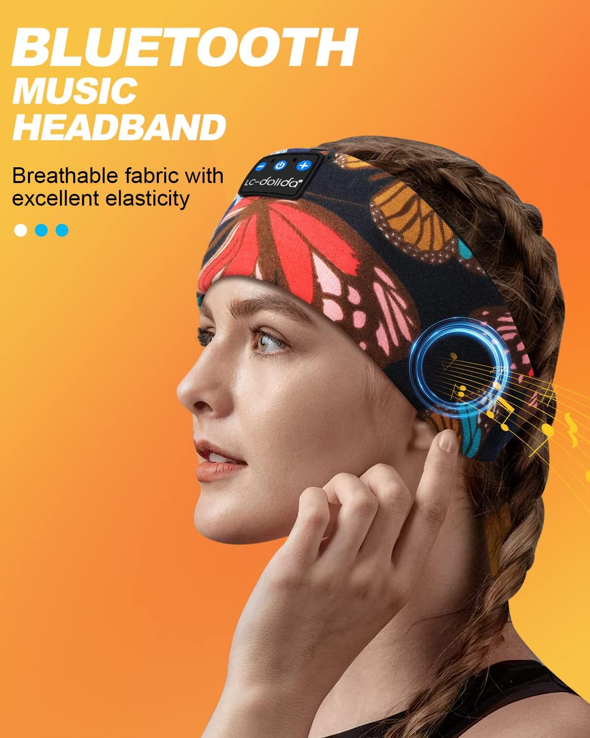 LC-dolida Sleep Headphones Headband Bluetooth 5.4, Sports Headband Earphones Wireless with Speaker Microphone USB C for Sleeping Gift Workout Jogging Yoga Insomnia Travel Meditation, Butterfly