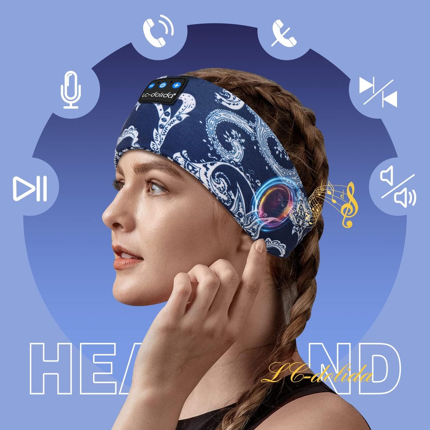 LC-dolida Sleep Headphones Bluetooth Headband Sleeping Wireless Headband Headphones with Thin HD Stereo Speakers Perfect for Side Sleepers, Sport, Yoga, Travel
