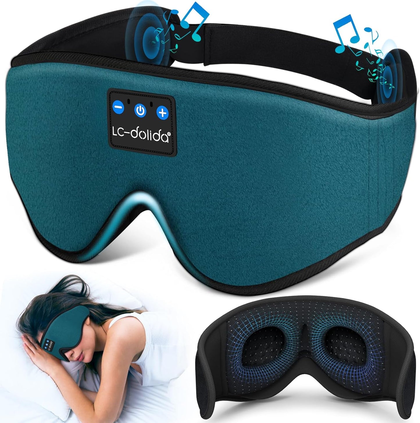 LC-dolida Sleep Headphones, Sleep Mask Bluetooth Wireless Music Eye Mask, Sleeping Headphones for Side Sleepers Sleep Mask with Bluetooth Headphones Ultra-Thin Stereo Speakers Perfect for Sleeping