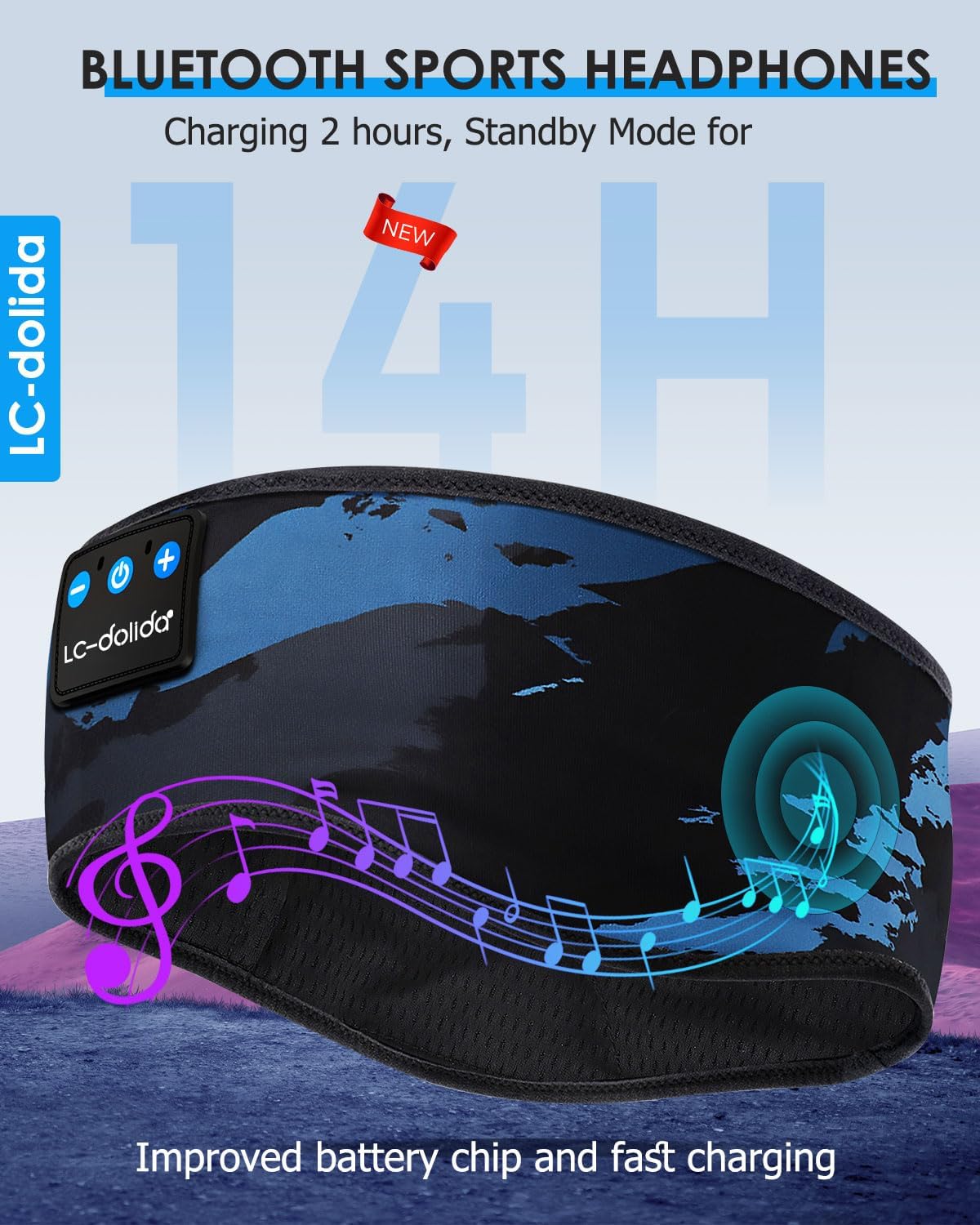 LC-dolida Sleep Headphones Bluetooth 5.4 Headband, Sports Wireless Earphones with Ultra-Thin HD Stereo Speaker Sweat Resistant Earbuds Sleeping Headphone for Workout Running Cool Gadgets Unique Gifts