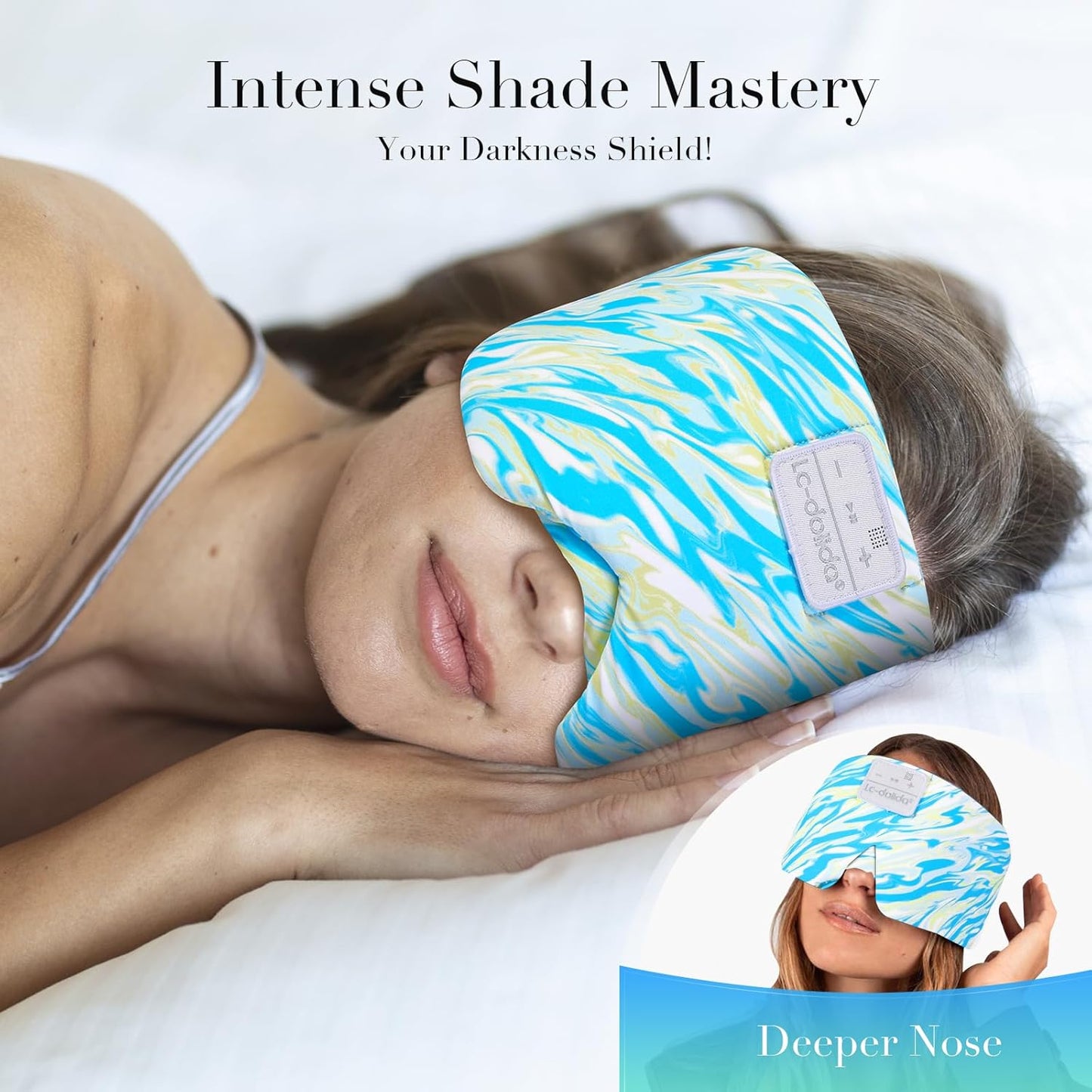 LC-dolida Sleep Mask with Bluetooth Headphones, Extra Large Silk Eye Mask for Sleeping Side Day Sleepers, Sleep Headphones Bluetooth 5.4 for Women Men with Thin Speaker, Blackout, Comfort, Microphone