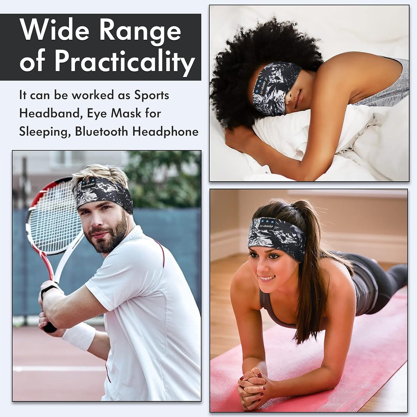 LC-dolida Sleep Headphones Bluetooth 5.4, Headband Earphones Wireless, Sleep Mask for Sleeping, Sports, Gifts, Workout, Jogging, Yoga,Insomnia, Air Travel, Meditation