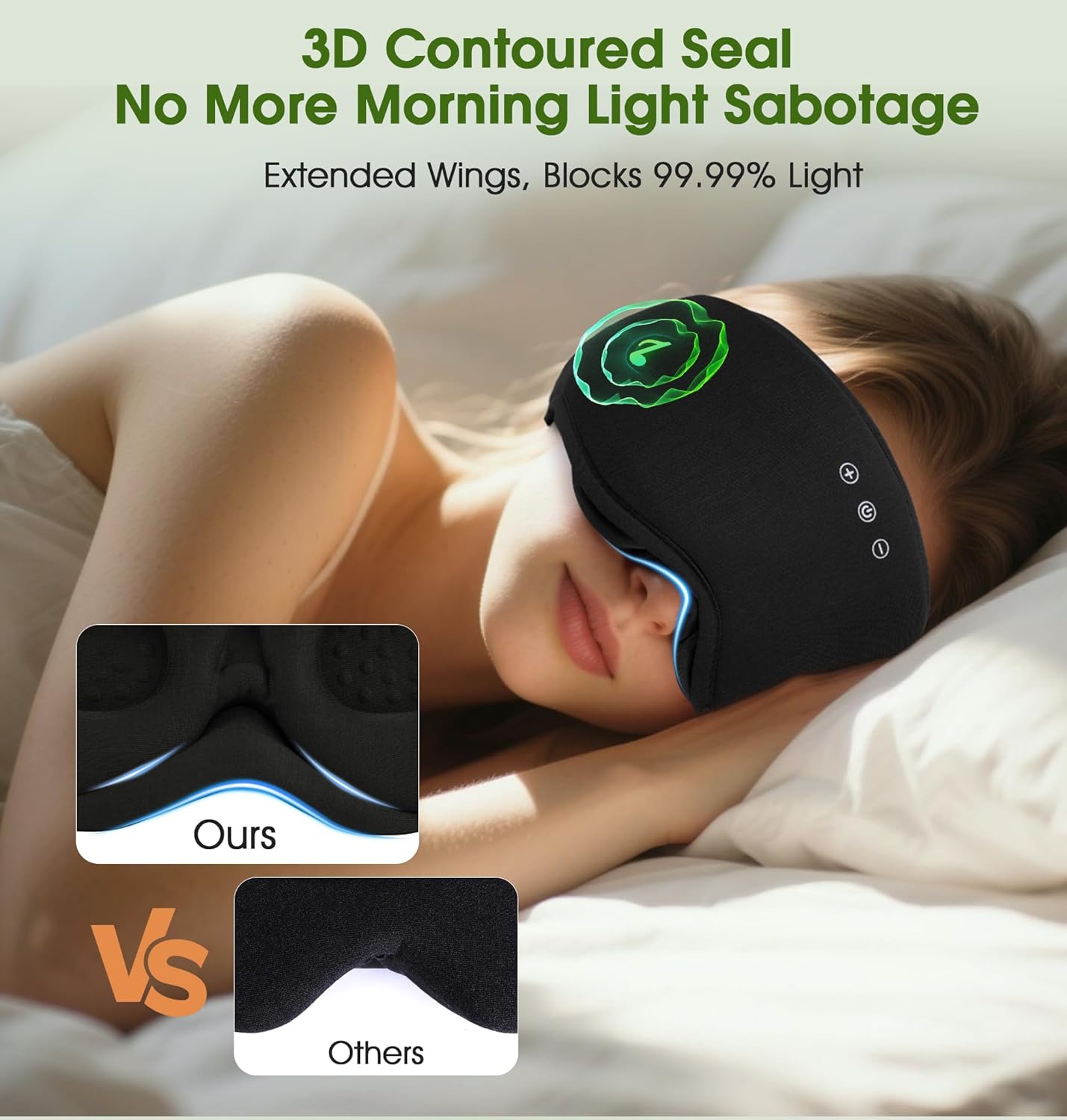 LC-dolida Bamboo Cotton Soft Sleep Mask, 2 in 1 3D Sleep Eye Mask with Bluetooth Sleep Headphones, Sleep Eye Mask with 2 Removable Cup, Blackout Sleeping Mask for Side Sleepers, Women Men, Black