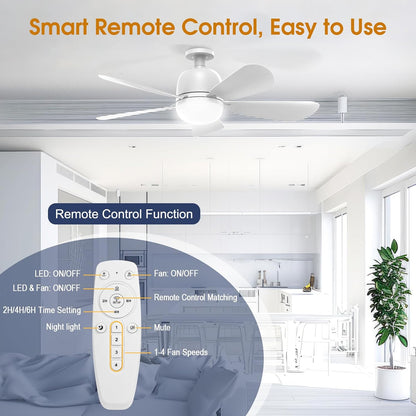 LC-dolida 24'' Socket Fan Lights with Remote Control, 3-Color Dimmable LED, 4 Speeds, E26/E27 Bulb Compatible, 2000 Lumens, Ceiling Fans with Lights for Bedroom, Dining Room, Home, White