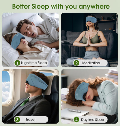 LC-dolida Sleep Mask with Headphones Bluetooth 5.4, LC-dolida Wireless Music Eye Mask for Sleeping Headphones with Soft Bamboo Cotton Cooling Breathable,Ultra-Thin Stereo Speaker for Side Sleepers-Ash Blue
