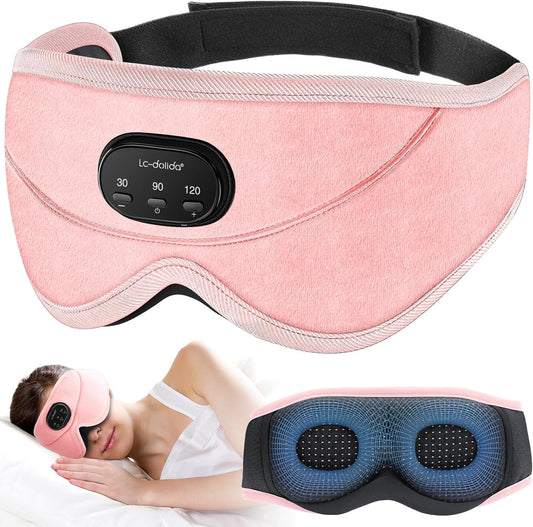 LC-dolida White Noise Sleep Mask, 3D Sleep Headphones with 16 Soothing Sounds, Bluetooth 5.4 Sleep Eye Mask with Timer, Total Blackout Sleeping Headphones for Side Sleeper(Pink)