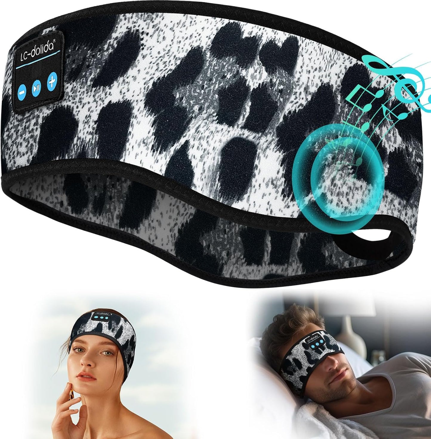 LC-dolida Bluetooth Headband 5.4, Sports Headband Headphones with Thin HD Speakers, Sleep Headphones Soft Long Time Play Sports Headsets for Side Sleepers, Workout, Yoga, Travel, LC006
