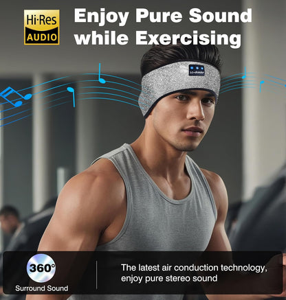 LC-dolida Reflective Black Headband Headphones Wireless, High Visibility Bluetooth 5.4 Over Ear Headphones Cooling Headband for Night Cycling, Jogging, Hiking, Outside