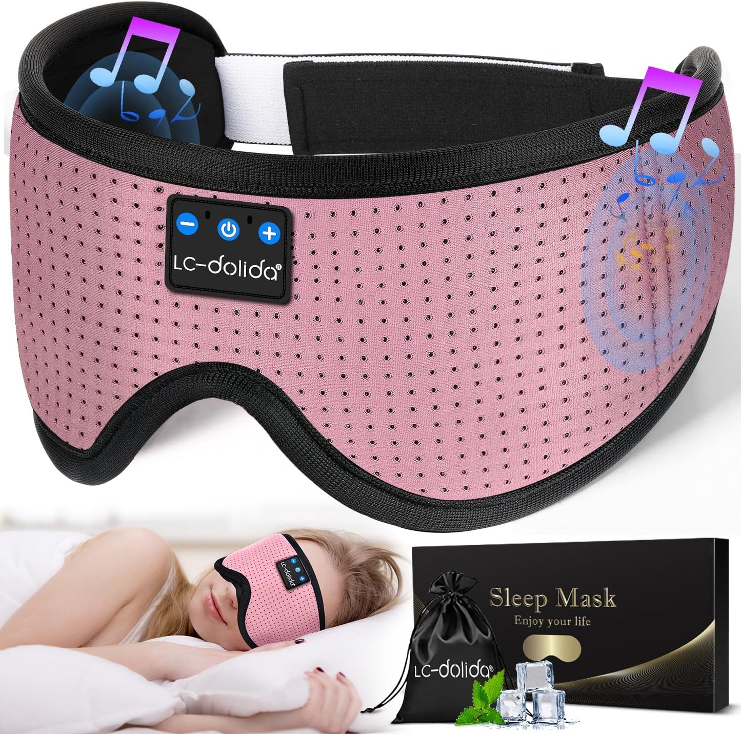 LC-dolida Sleep Mask with Bluetooth Headphones Bluetooth Sleep Mask Sleep Headphones,3D Eye Mask for Sleeping Mask Music Sleeping Headphones for Side Sleepers Meditation Gifts Gadgets for Men Women