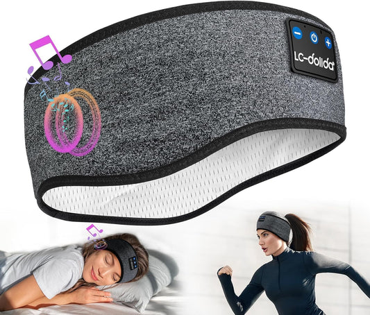 Cuffie per dormire LC-dolida, cuffie Bluetooth wireless con fascia e altoparlanti stereo HD sottili, perfette per chi dorme su un fianco, per sport, yoga e viaggi (grigio moda). 